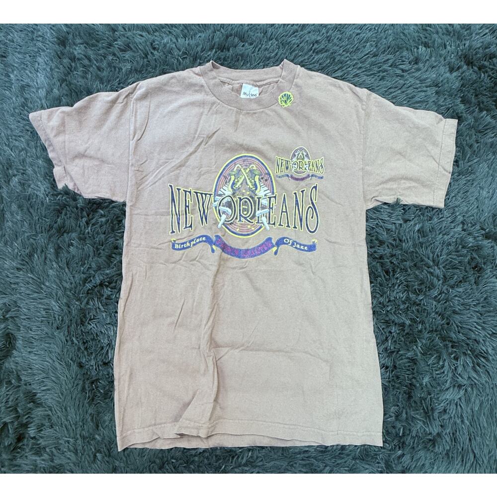 Vintage Mutina New Orleans Jazz French Quarter T-Shirt Men's Size M Brown 90s